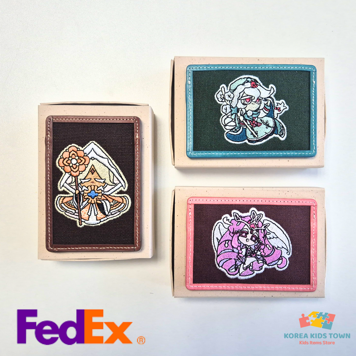 CookieRun Cookie Handmade Leather Embroidered Card Wallet Shadow Milk